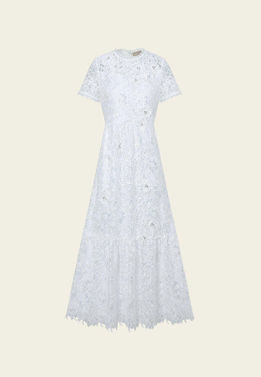 Embellished Pop-up Detail Hollow-carved Lace Dress
