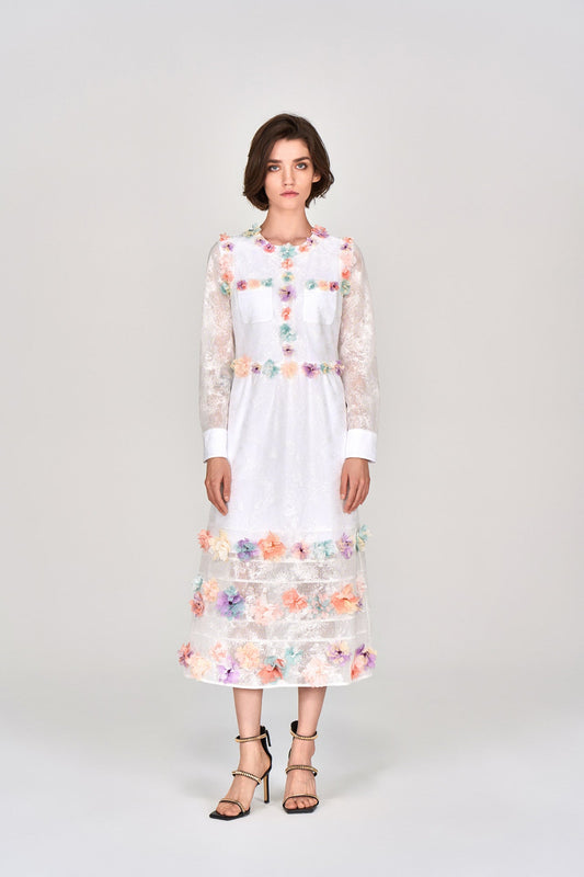 White Floral Sheer Maxi Dress